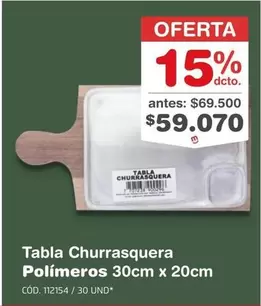 Tabla Churrasquera Polímeros 30cm x 20cm CÓD. 112154
