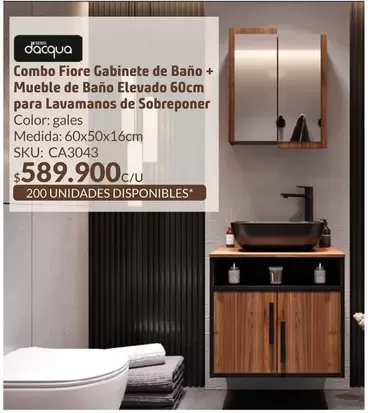 D'acqua - Combo Fiore Gabinete De Baño + Mueble De Baño Elevado Para Lavamanos De Sobreponer 