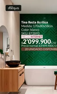 D'acqua - Tina Recta Acrílica