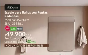 D'acqua - Espejo Para Baños Con Puntas Redondas 
