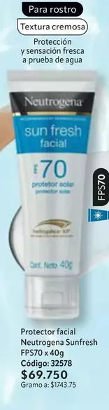Neutrogena - Protector facial Sun fresh facial FPS70