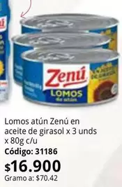 Zenú - Lomos atún en aceite de girasol x 3 unds x 80g c/u