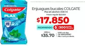 Colgate - Enjuague bucal PLAX SOFT MINT