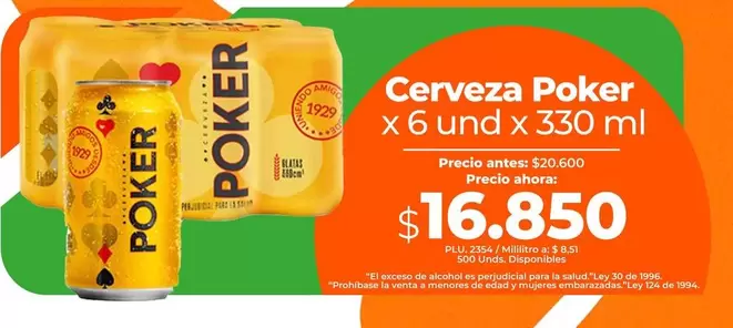 Cerveza Poker X 6 Und . 330 Ml