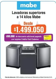 Mabe - Lavadoras superiores a 14 kilos
