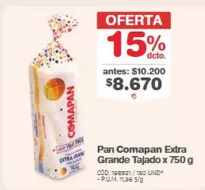 Comapan - Pan  Extra Grande Tajado x 750 g