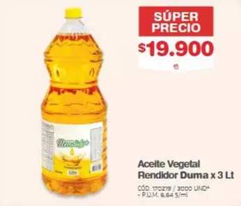 Aceite Vegetal Rendidor Duma x 3 Lt