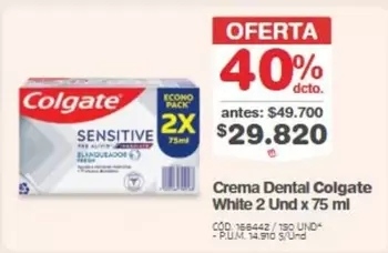 Colgate - Crema Dental Sensitive White 2X 75ml