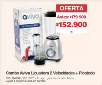 Aviva - Combo Licuadora 2 Velocidades + Picatodo CÓD. 166596
