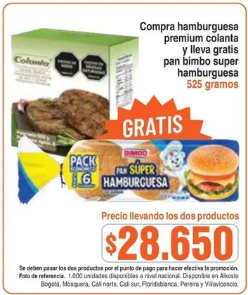 Colanta - Hamburguesa Premium Y Pan Bimbo Super Hamburguesa