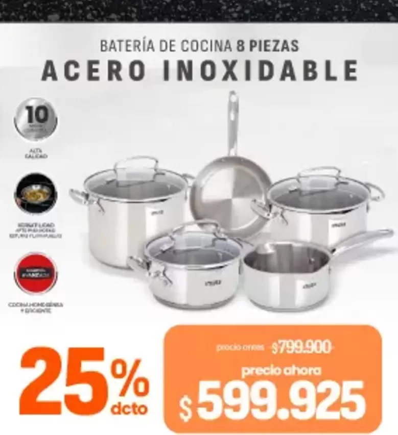 BATERIA DE COCINA 8 PIEZAS ACERO INOXIDABLE
