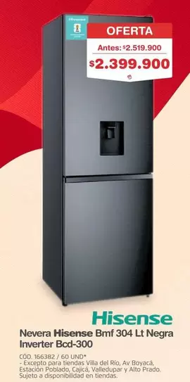 Hisense - Nevera Bmf 304 Lt Negra Inverter Bcd-300