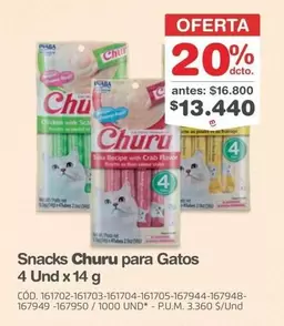 Snacks Churu para Gatos 4 Und x 14 g