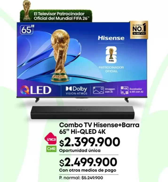 Hisense - Combo TV +Barra 65" Hi-QLED 4K