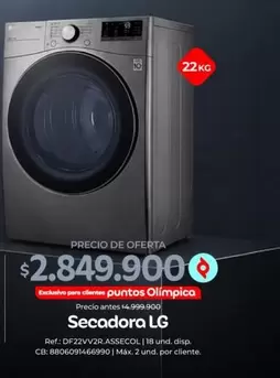 LG - Secadora  DF22VVVR.ASSECOL
