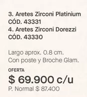 Aretes Zirconi Platinium CÓD. 43331, Aretes Zirconi Dorezzi CÓD. 43330