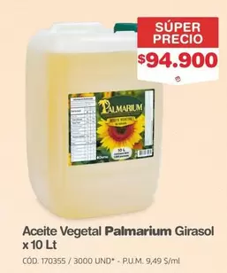 Aceite Vegetal Girasol x 10 Lt (Cód. 170355 / 3000 UND)