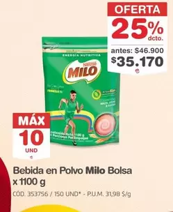 Milo - Bebida en Polvo Bolsa x 1100 g