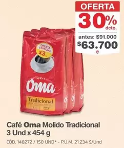 Oma - Café Molido Tradicional 3 Un x 454 g