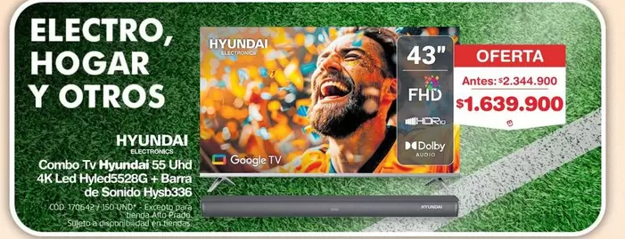Hyundai - Combo Tv 55 Uhd 4K Led + Barra de Sonido