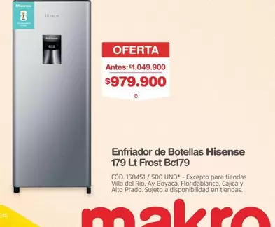 Hisense - Enfriador de Botellas 179 Lt Frost Bc179