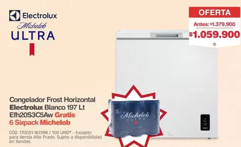 Electrolux - Congelador Frost Horizontal Blanco 197 Lt Efh20s3c5aw