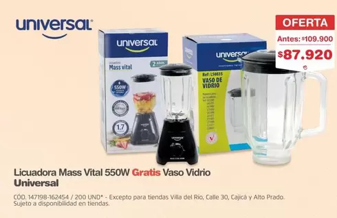 Universal - Licuadora Mass Vital 550W Gratis Vaso Vidrio