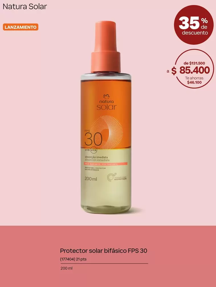 Natura - Protector solar bifásico FPS 30 (117404) 25 pts