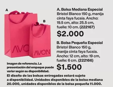 Avon - Bolsa Mediana Especial Bristol Blanco 150 g (222167) / Bolsa Pequeña Especial Bristol Blanco 150 g (222166)