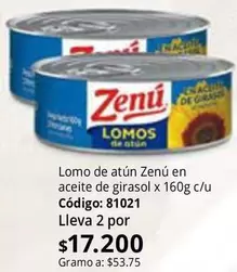 Zenú - Lomo de atún en aceite de girasol x 160g c/u Código: 81021