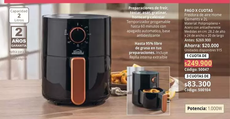 Home Elements - Freidora de aire  V.21