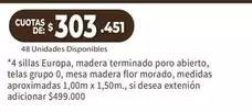Flor - 4 sillas Europa, mesa madera flor morado
