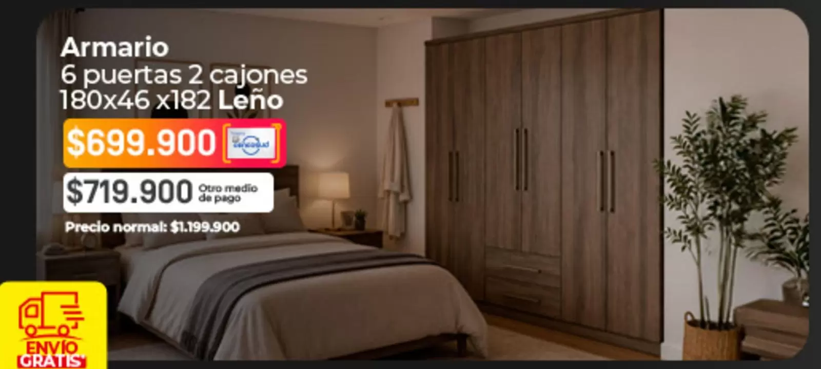 Pago - Armario 6 puertas 2 cajones 180x46 x182 Leño
