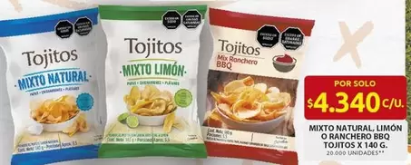 Tojitos Mixto Natural, Limón o Ranchero BBQ