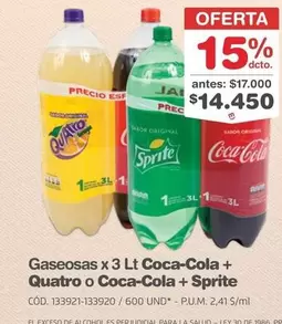 Coca Cola - Gaseosas x 3 Lt Coca-Cola + Quatro o Coca-Cola + Sprite