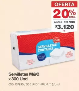 M&C - Servilletas x 300 Und