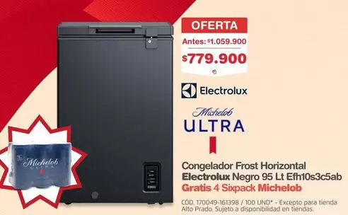 Electrolux - Congelador Frost Horizontal Negro 95 Lt Efh10s3c5ab