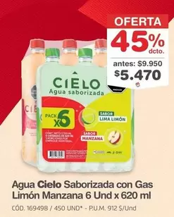 Cielo - Agua Saborizada con Gas Limón Manzana 6 Und x 620 ml