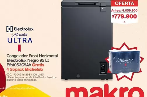 Electrolux - Congelador Frost Horizontal Negro 95 Lt Efh10s3c5ab Gratis 4 Sixpack Michelob