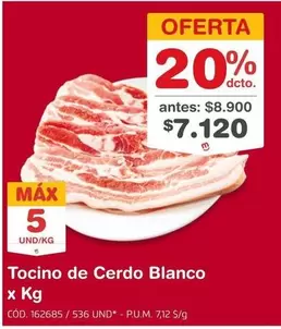 Tocino de Cerdo Blanco x Kg