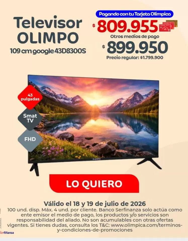 Olimpo - Televisor 109 cm google 43D8300S