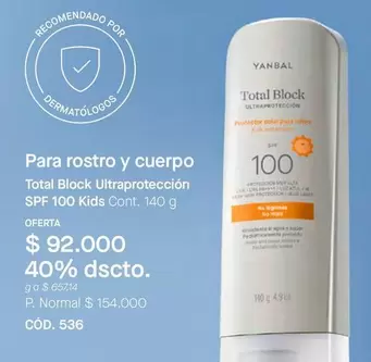 Yanbal - Total Block Ultraprotección SPF 100 Kids