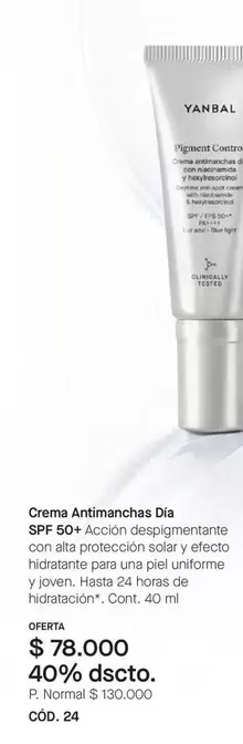 Yanbal - Crema Antimanchas Dia SPF 50+