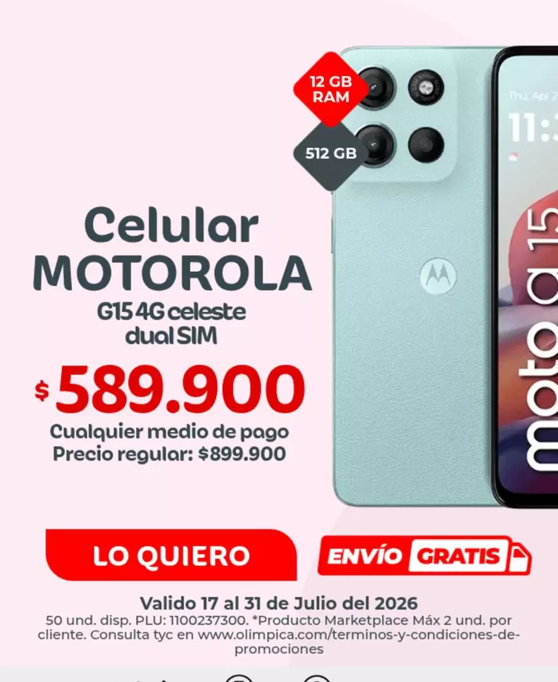 Motorola - Celular G15 4G celeste dual SIM