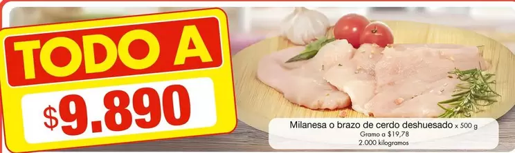 Milanesa o brazo de cerdo deshuesado