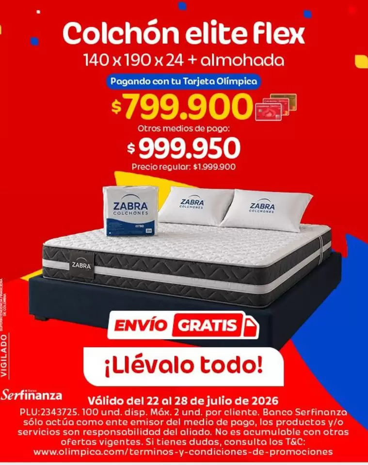 Zabra - Colchón elite Flex 140 X 190 X 24 + almohada