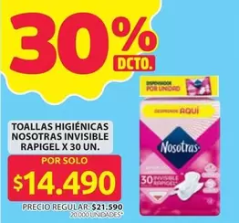 Nosotras - TOALLAS HIGIÉNICAS NOSOTRAS INVISIBLE RAPIGEL X 30 UN.