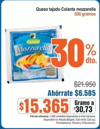 Colanta - Queso tajado Mozzarella