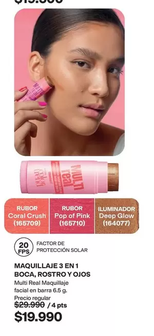 Coral - MAQUILLAJE 3 EN 1 BOCA, ROSTRO Y OJOS Multi Real Maquillaje Facial en barra 6.5 g.