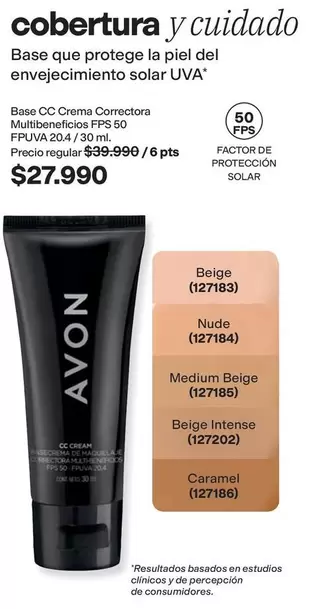 Avon - Base CC Crema Correctora Multibeneficios FPS 50